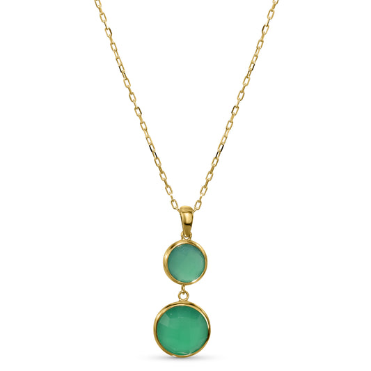 14k Green Onyx Round Bezel Pendant Necklace