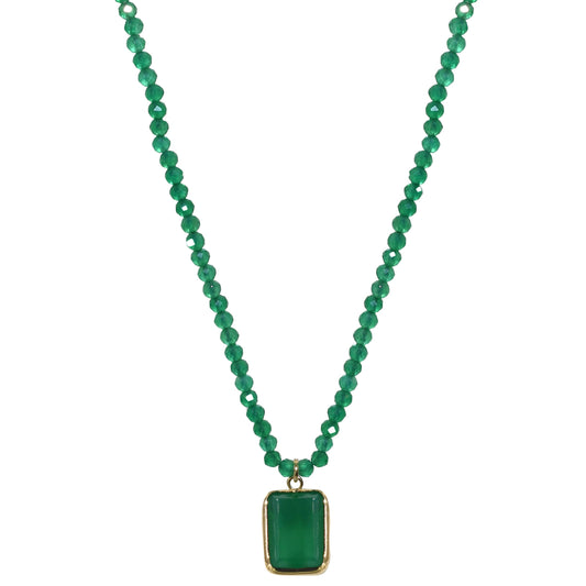 14k Green Onyx Faceted Round Bead with Pendant Necklace