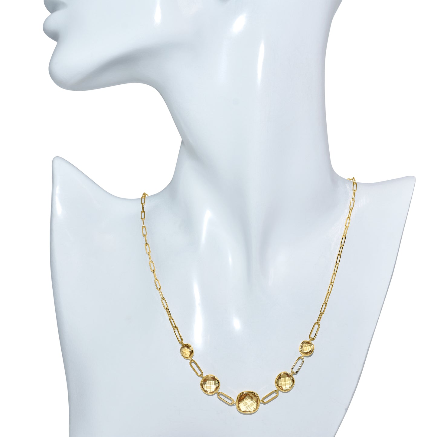 14k Citrine 5 Graduated Cushion Paperclip Necklace