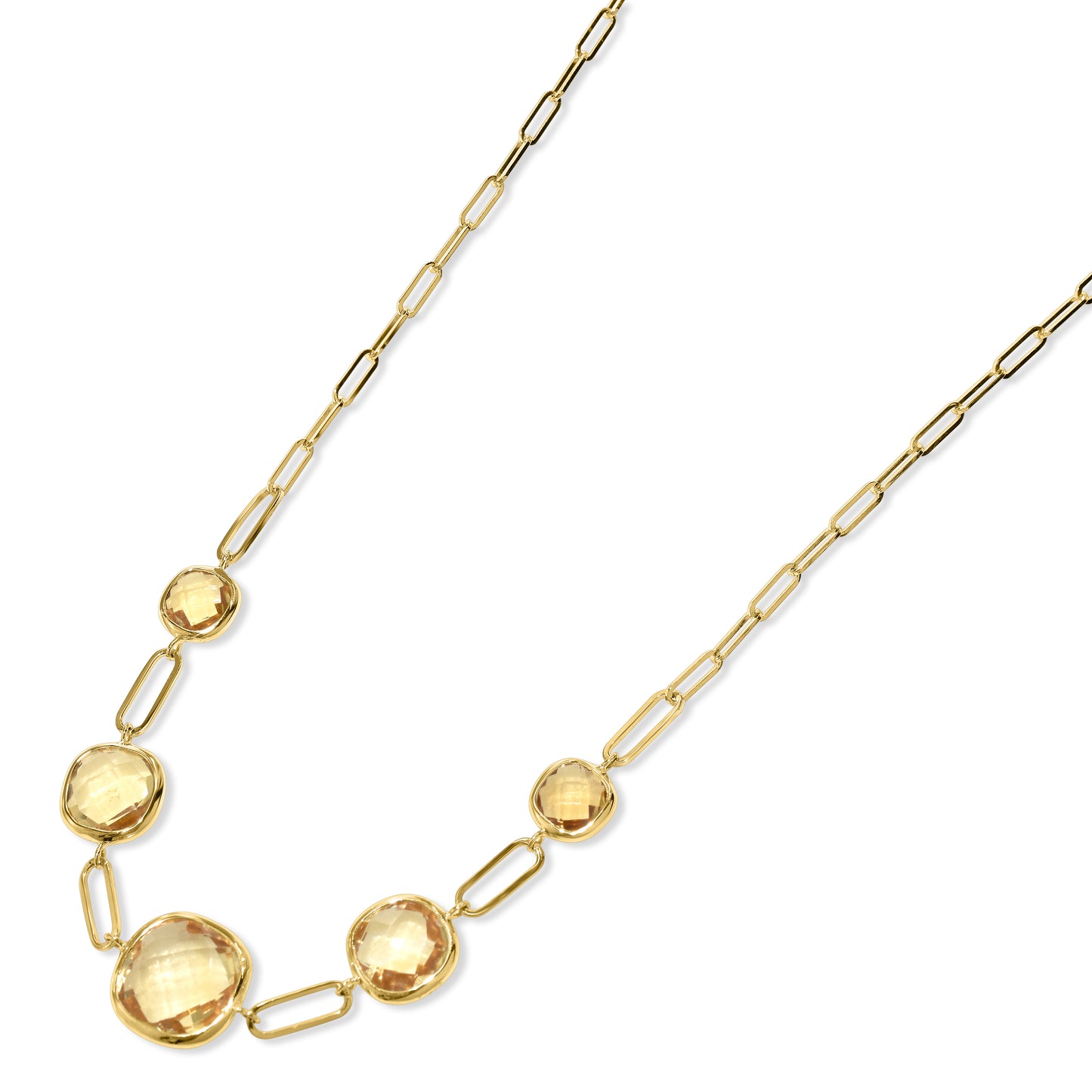 14k Citrine 5 Graduated Cushion Paperclip Necklace