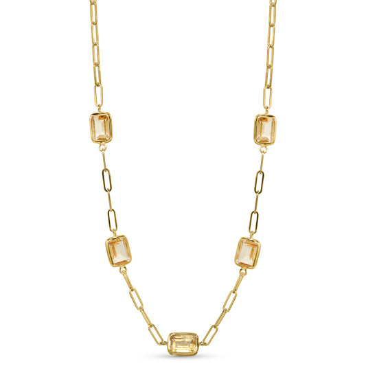 14k Citrine 5 Bezel Paperclip Necklace