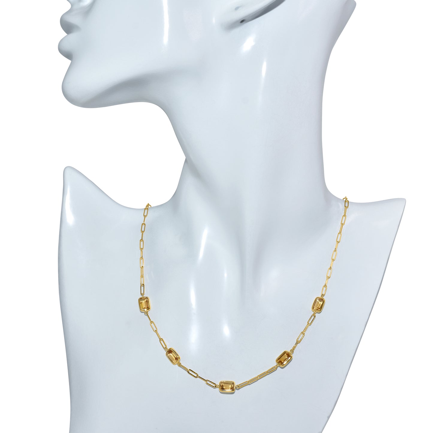 14k Citrine 5 Bezel Paperclip Necklace