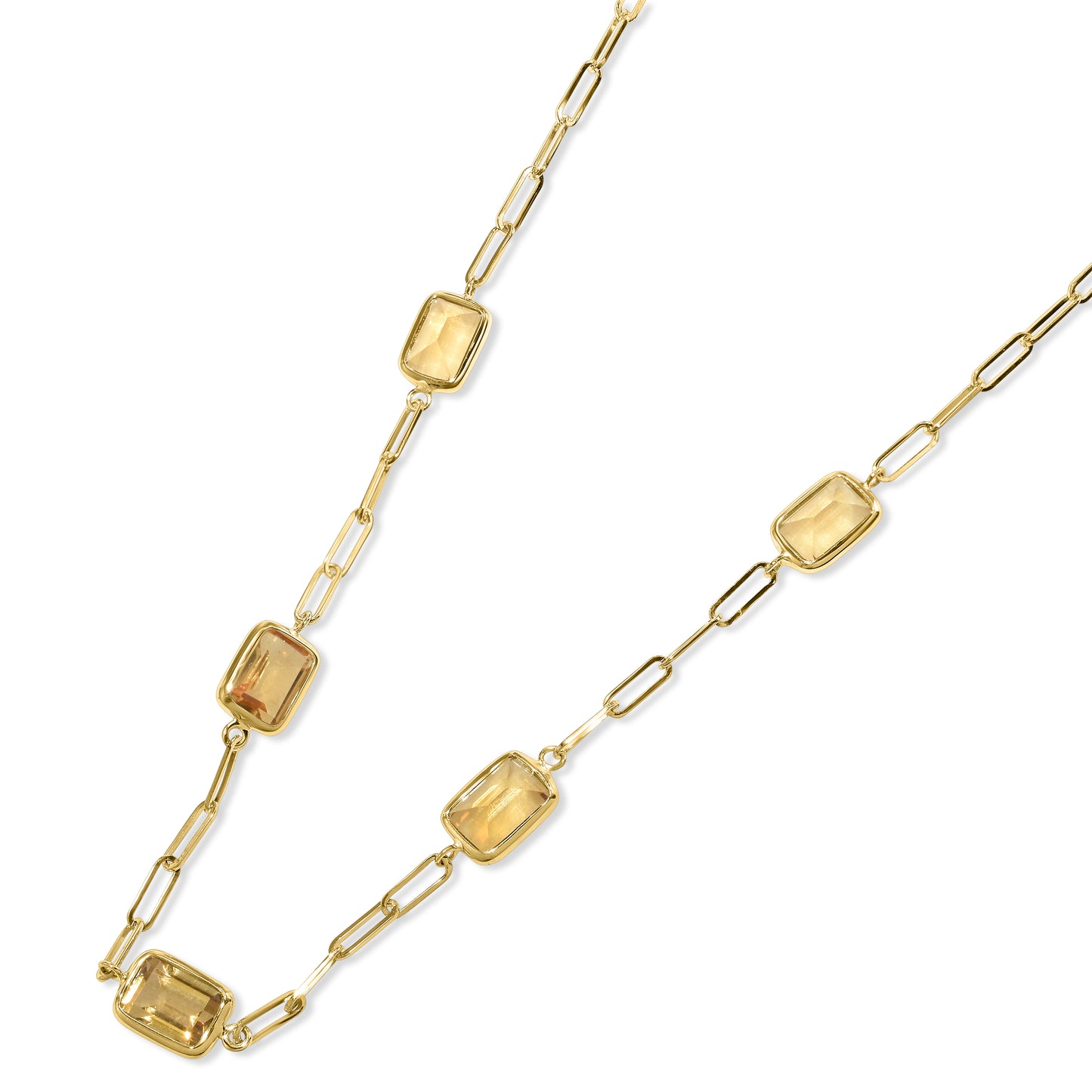 14k Citrine 5 Bezel Paperclip Necklace