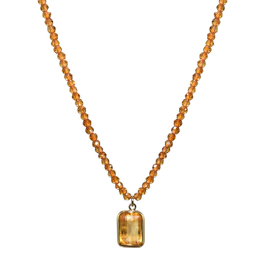 14k Citrine Faceted Round Bead Pendant Necklace