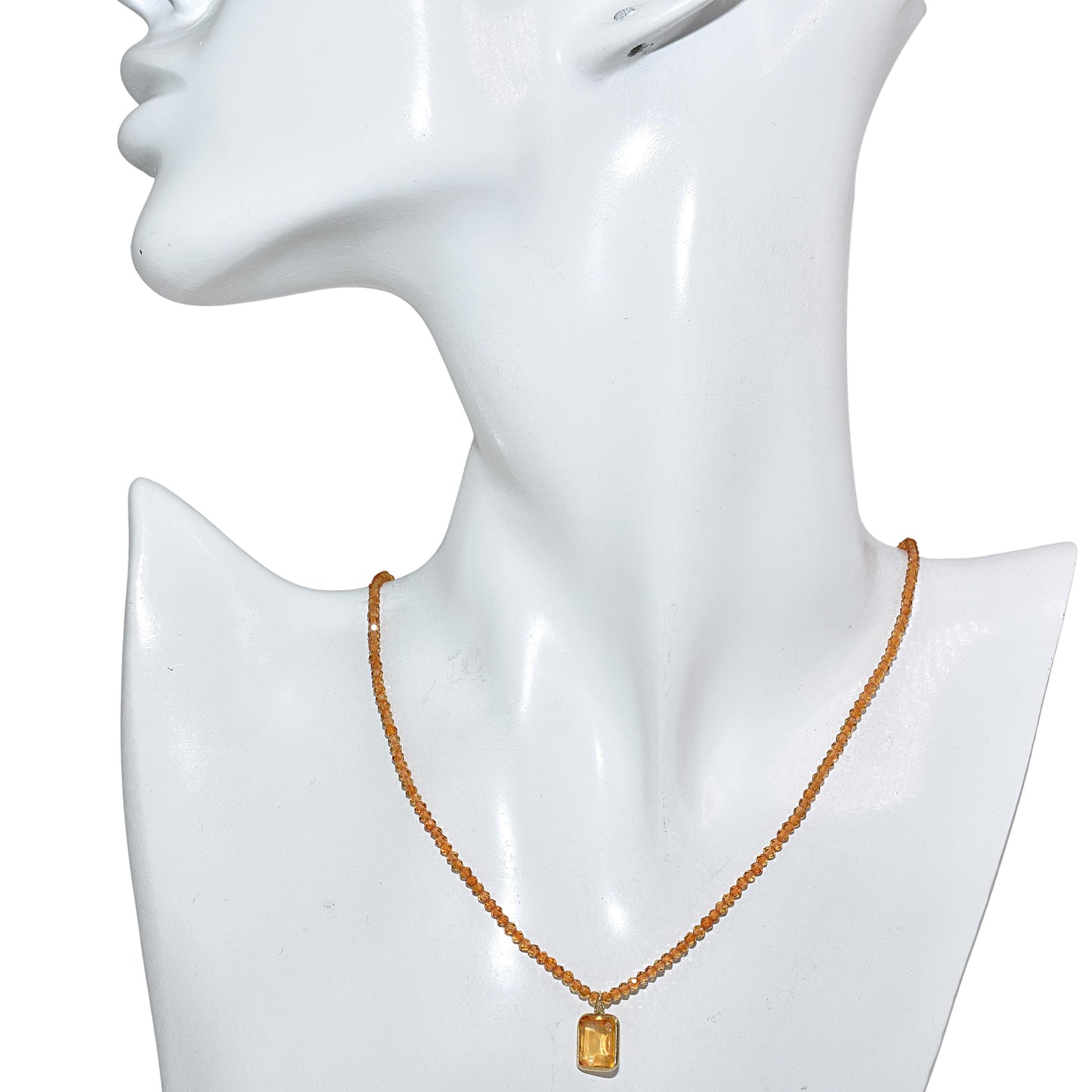 14k Citrine Faceted Round Bead Pendant Necklace