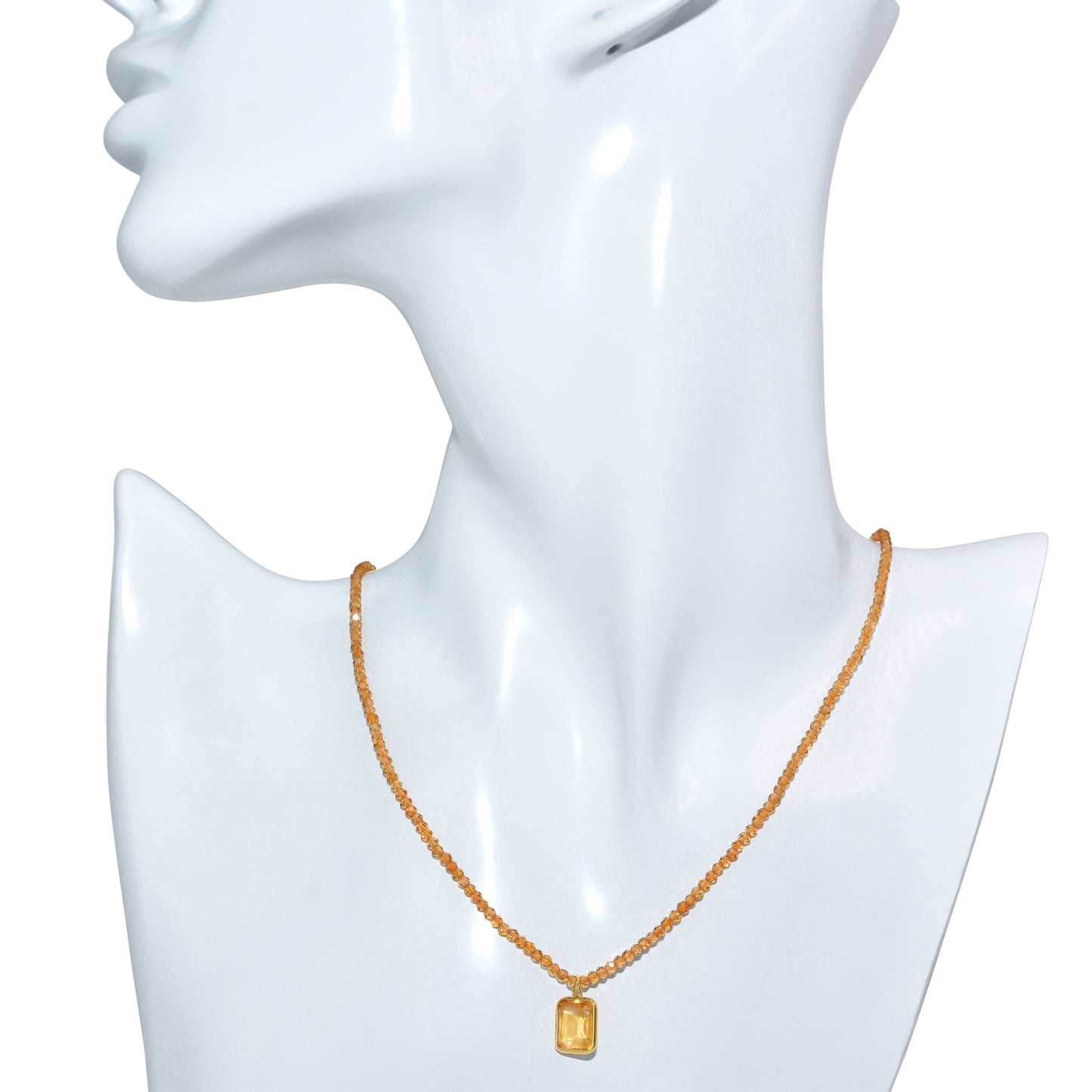 14k Citrine Faceted Round Bead Pendant Necklace