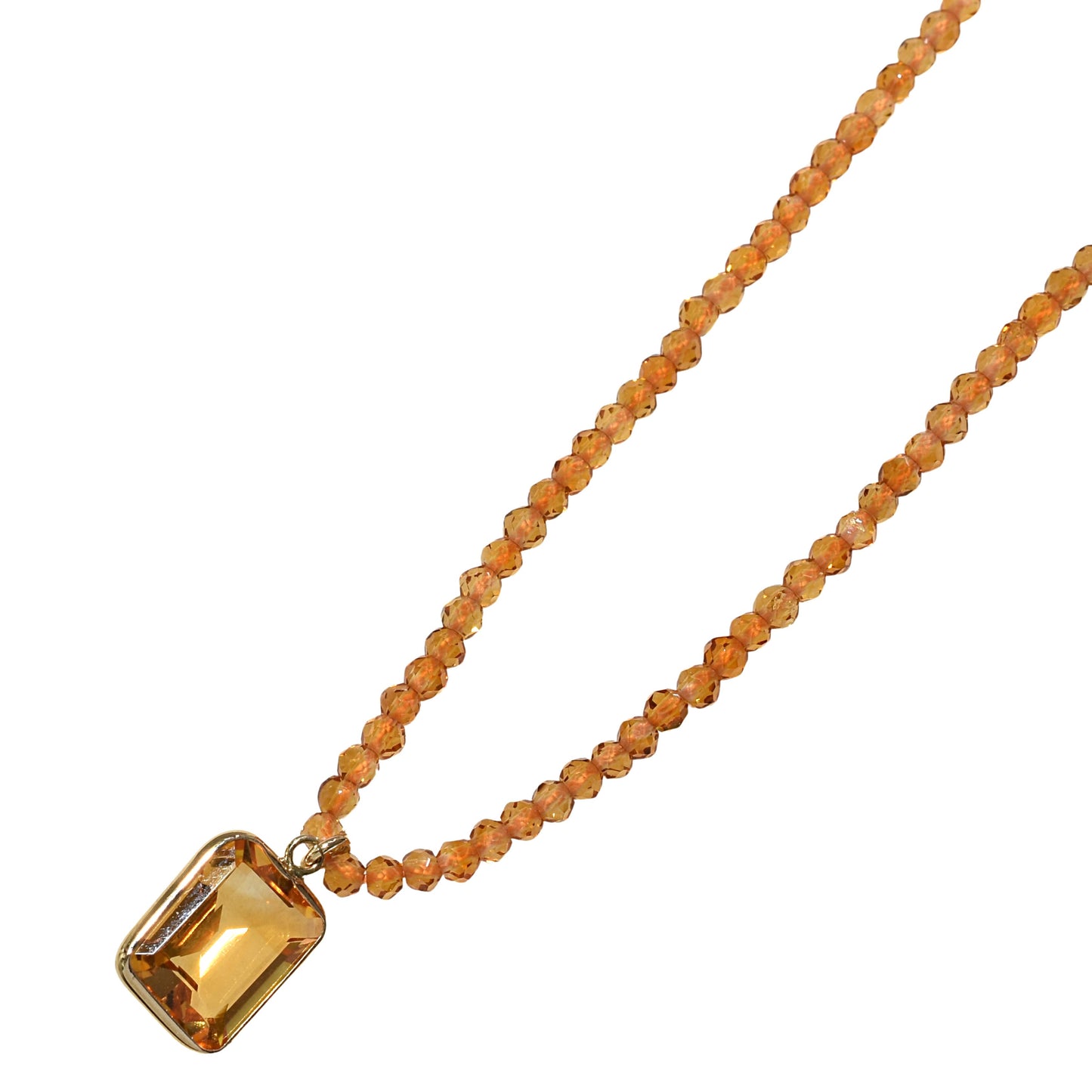 14k Citrine Faceted Round Bead Pendant Necklace