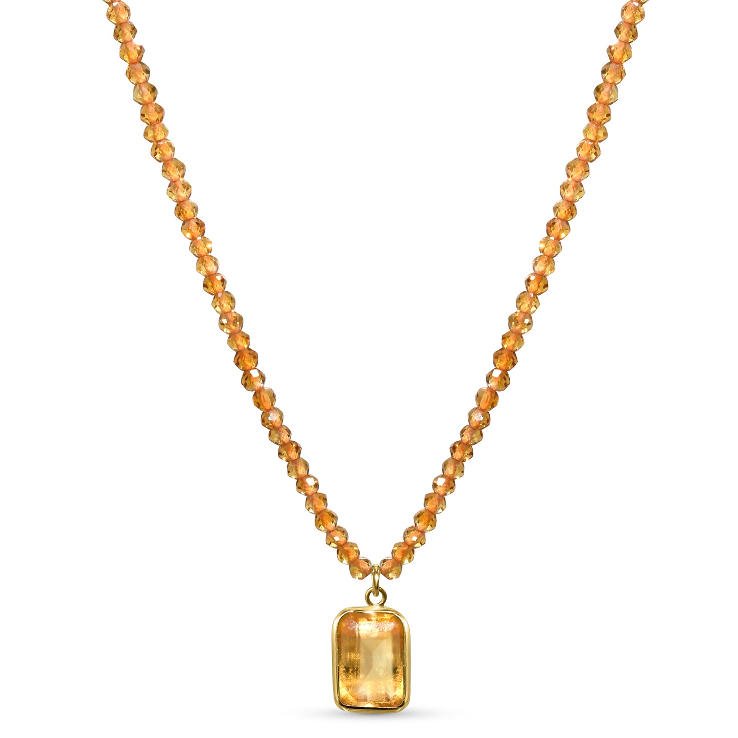 14k Citrine Faceted Round Bead Pendant Necklace