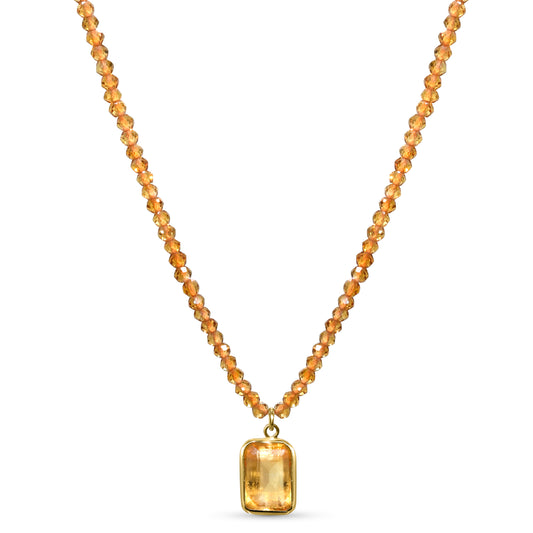 14k Citrine Faceted Round Bead Pendant Necklace