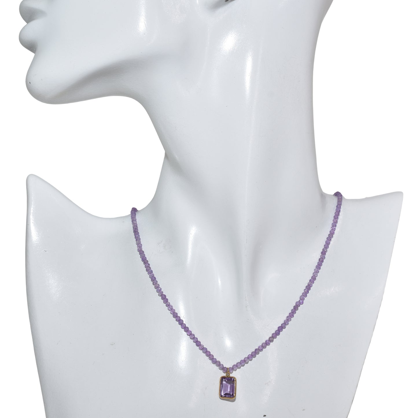 14k Pink Amethyst Faceted Round Bead Necklace