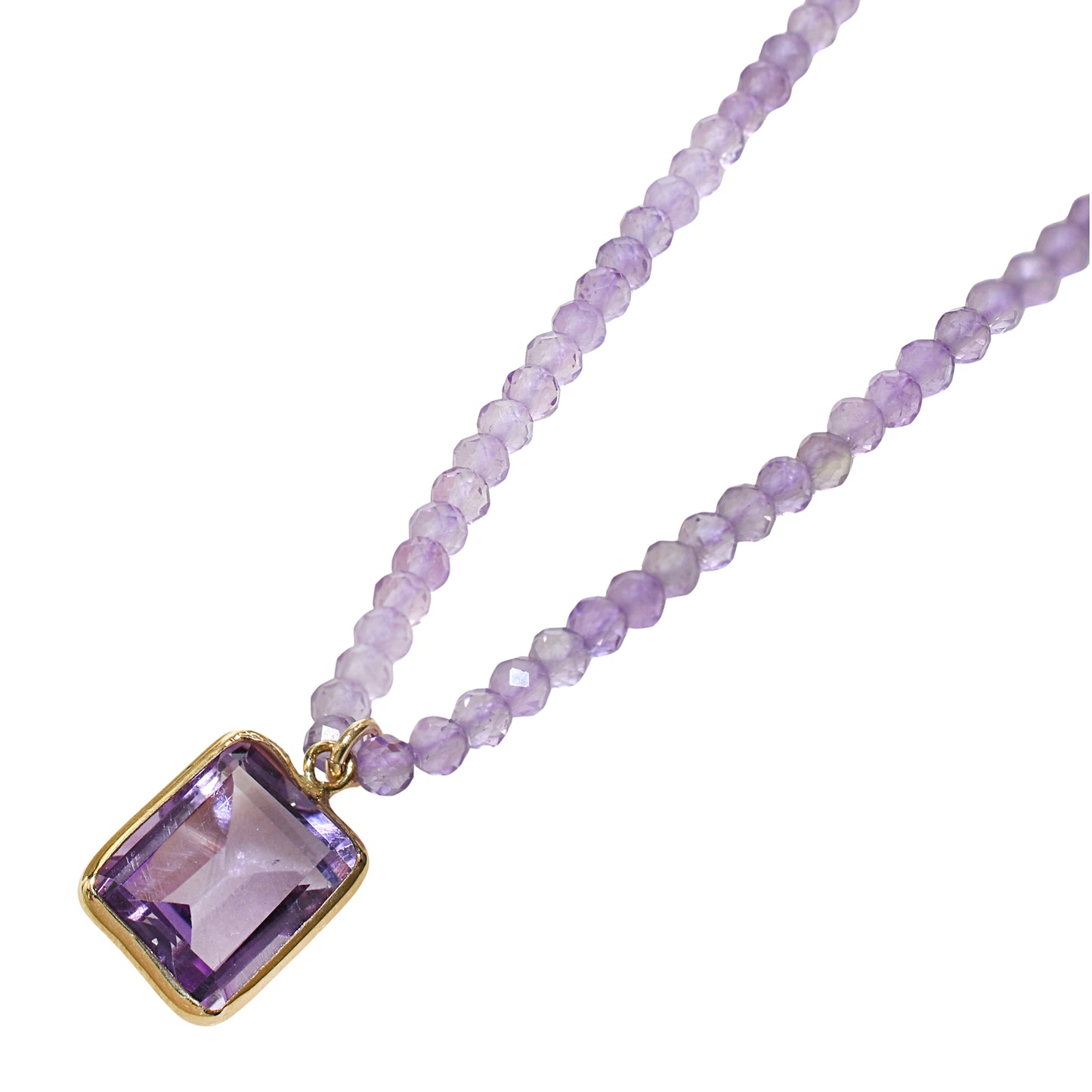 14k Pink Amethyst Faceted Round Bead Necklace