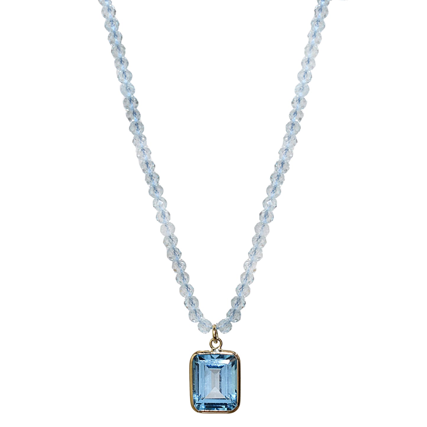 14k Blue Topaz Faceted Round Bead With Swiss Blue Topaz Pendant Necklace