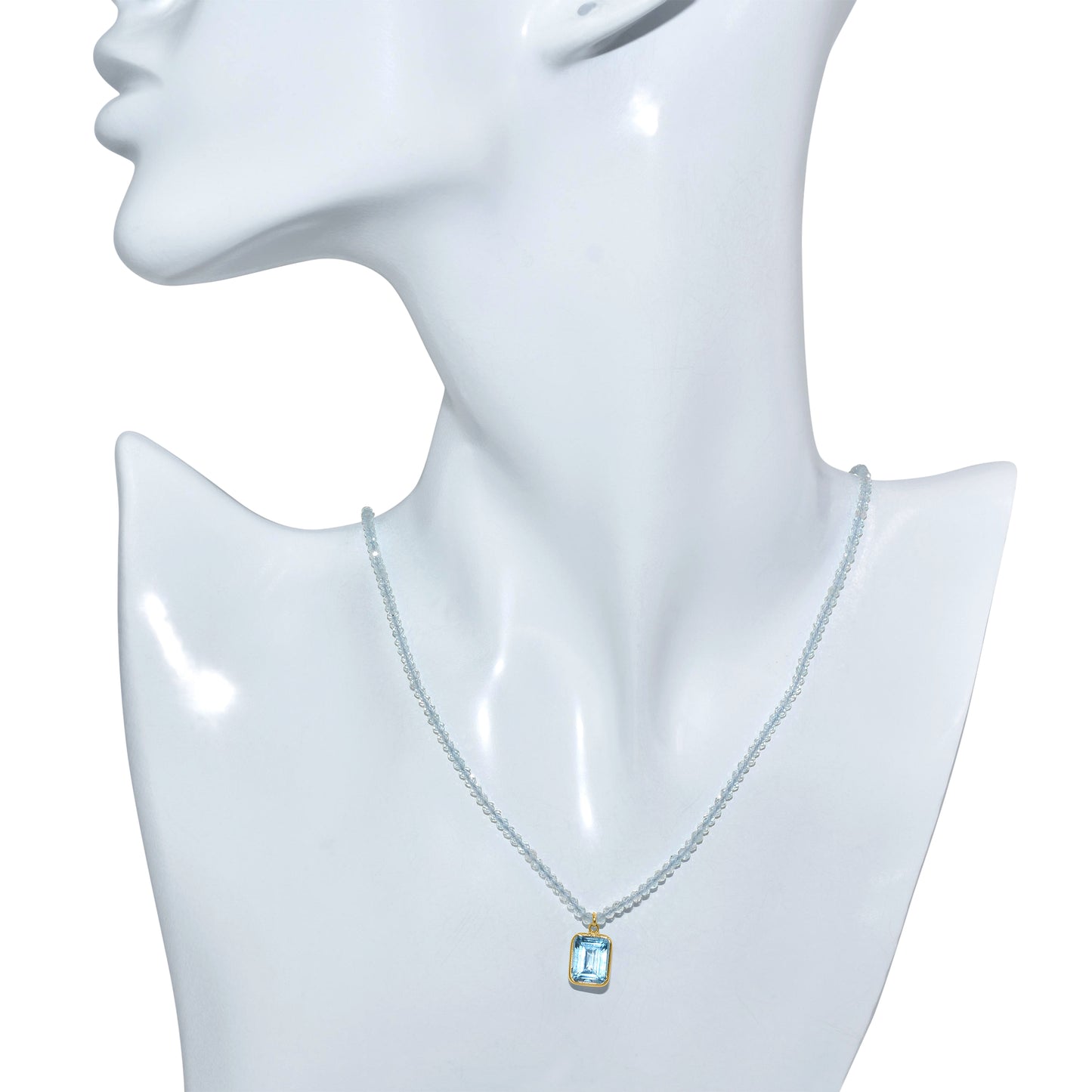 14k Blue Topaz Faceted Round Bead With Swiss Blue Topaz Pendant Necklace