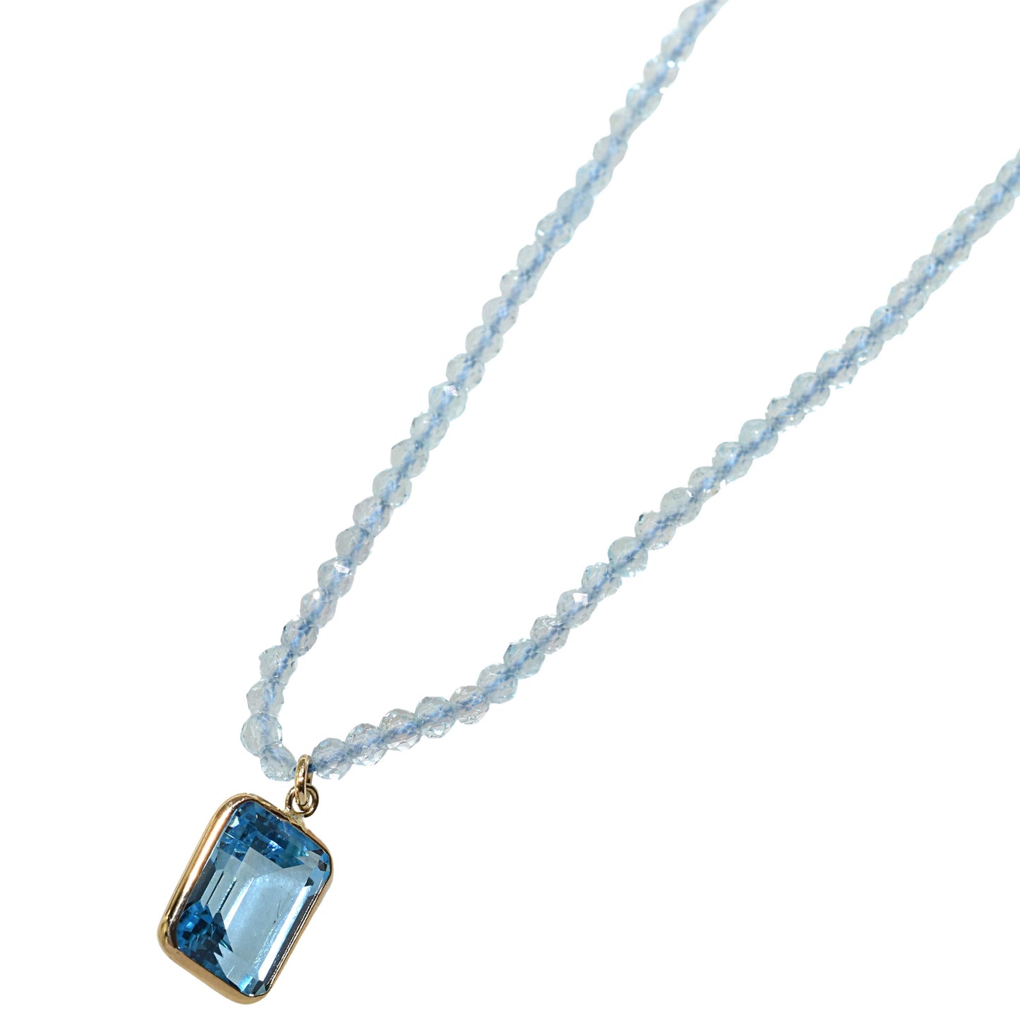 14k Blue Topaz Faceted Round Bead With Swiss Blue Topaz Pendant Necklace