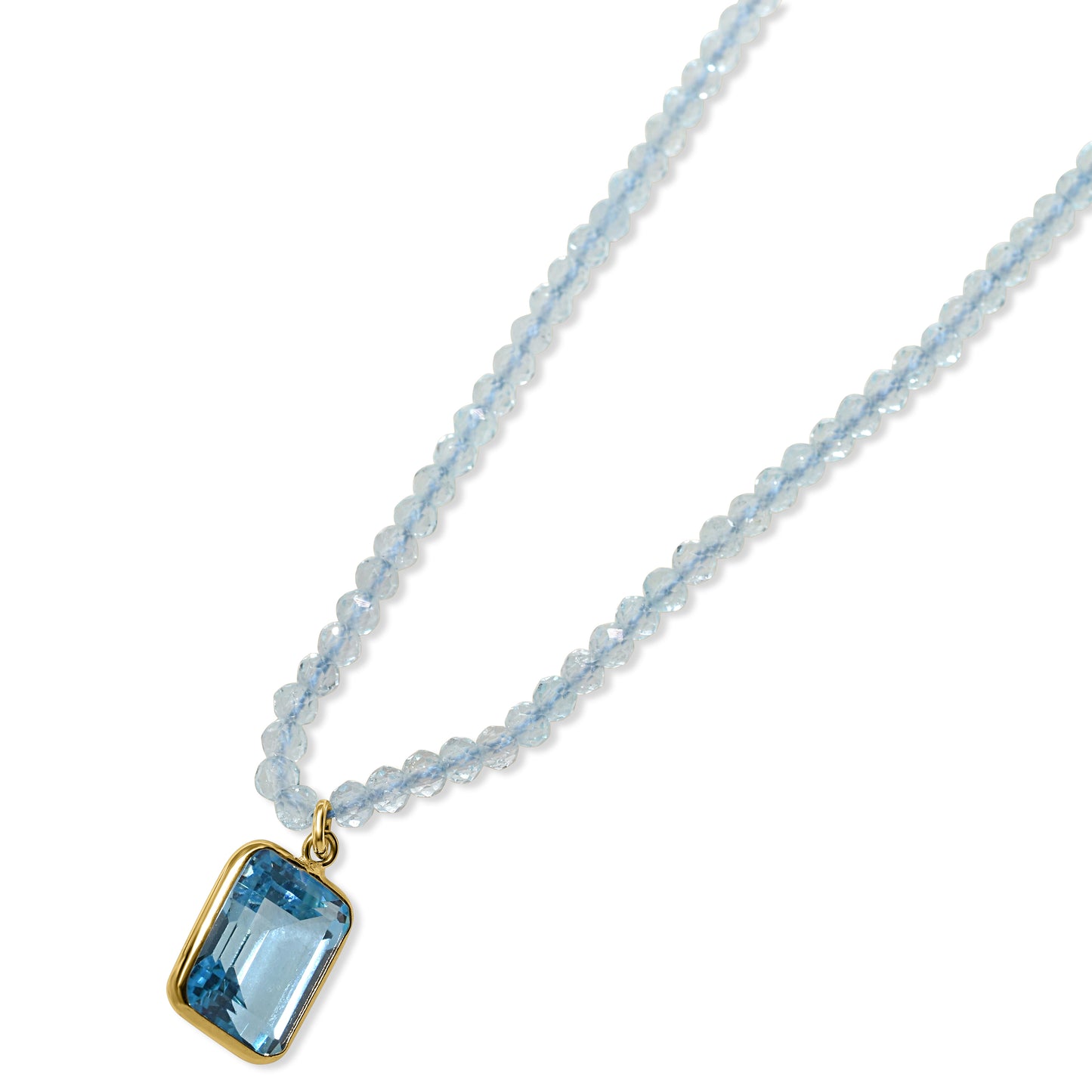 14k Blue Topaz Faceted Round Bead With Swiss Blue Topaz Pendant Necklace