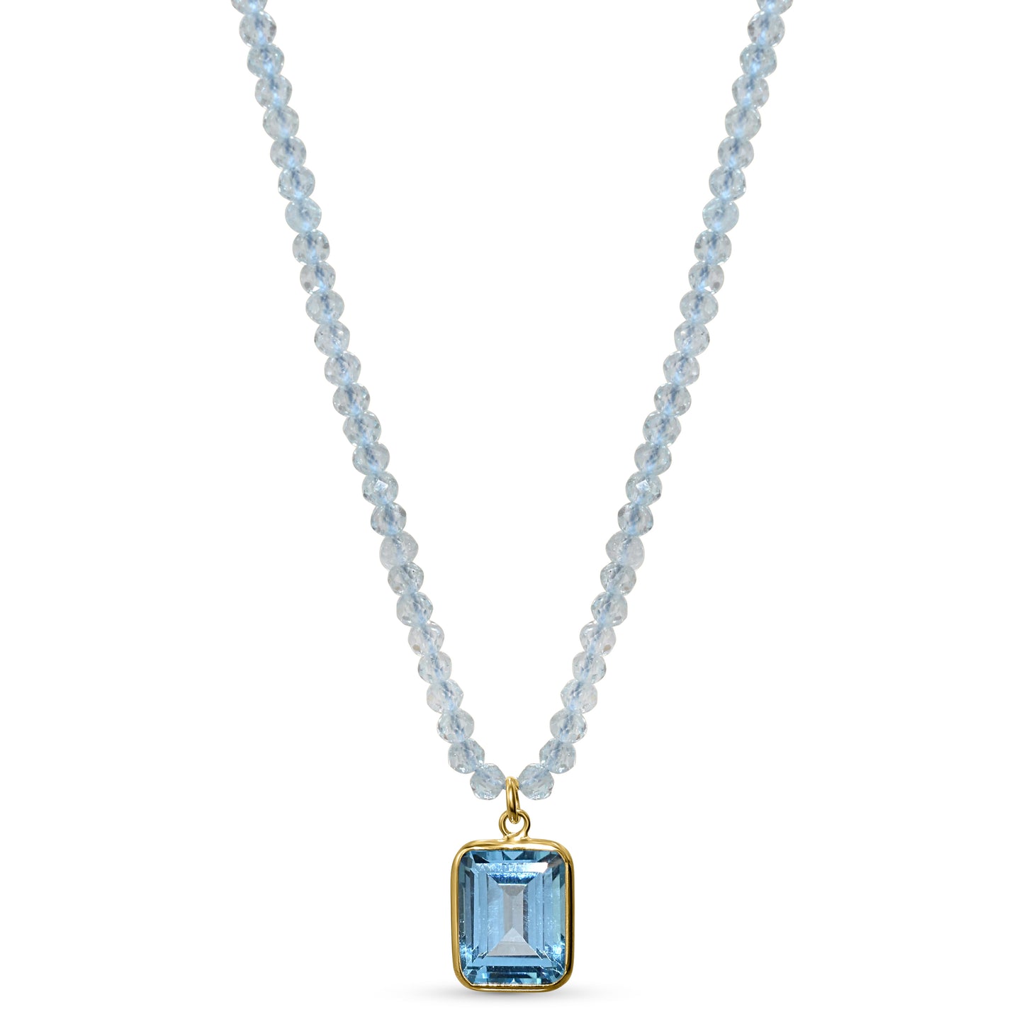 14k Blue Topaz Faceted Round Bead With Swiss Blue Topaz Pendant Necklace