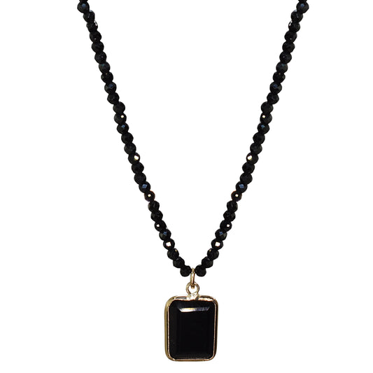 14k Black Spinel Faceted Round Bead with Pendant Necklace