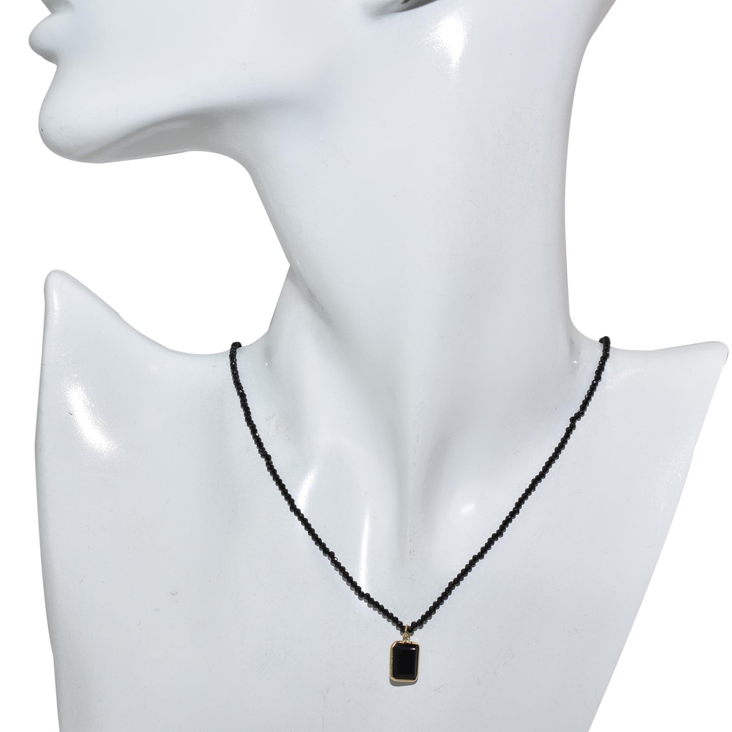 14k Black Spinel Faceted Round Bead with Pendant Necklace