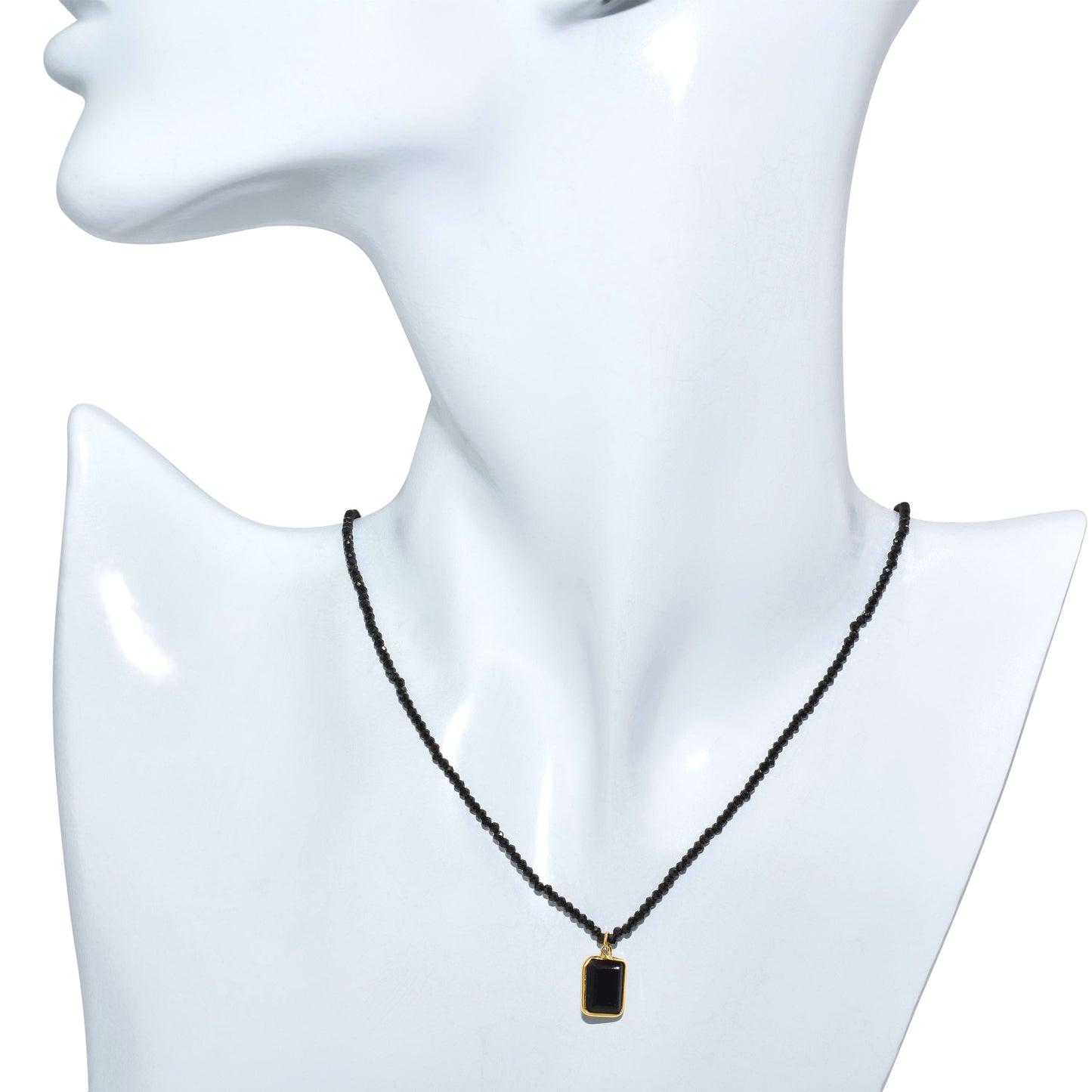 14k Black Spinel Faceted Round Bead with Pendant Necklace