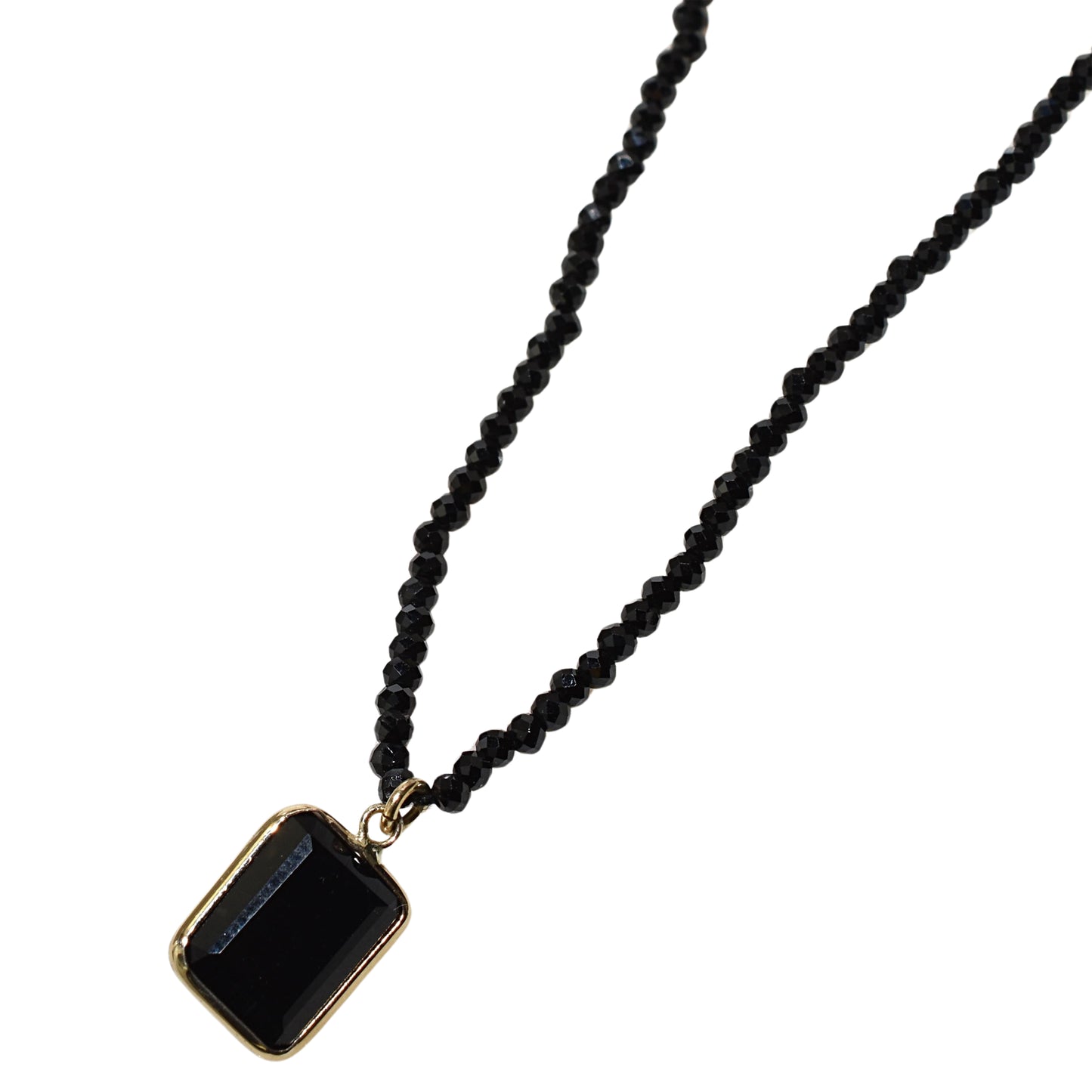 14k Black Spinel Faceted Round Bead with Pendant Necklace