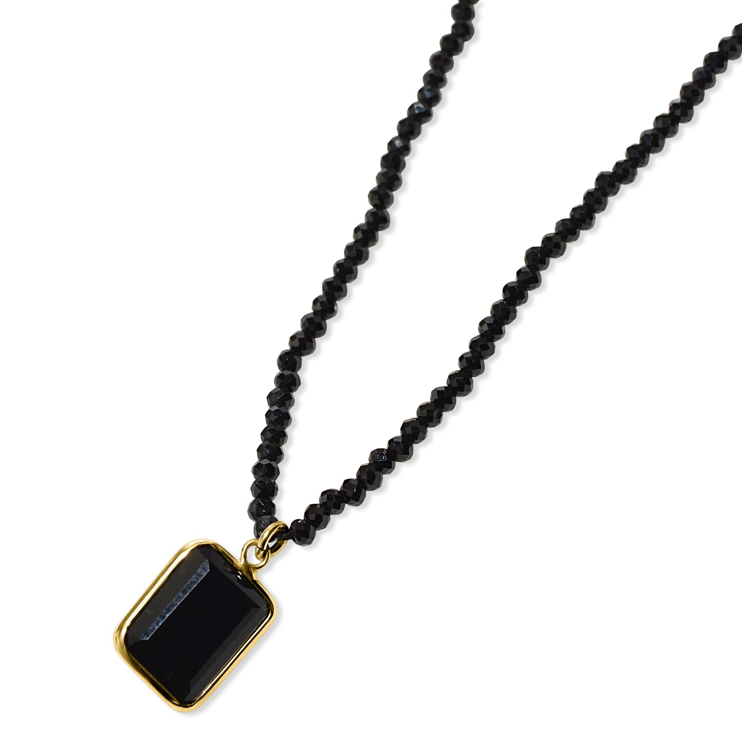 14k Black Spinel Faceted Round Bead with Pendant Necklace