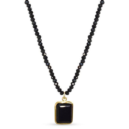 14k Black Spinel Faceted Round Bead with Pendant Necklace