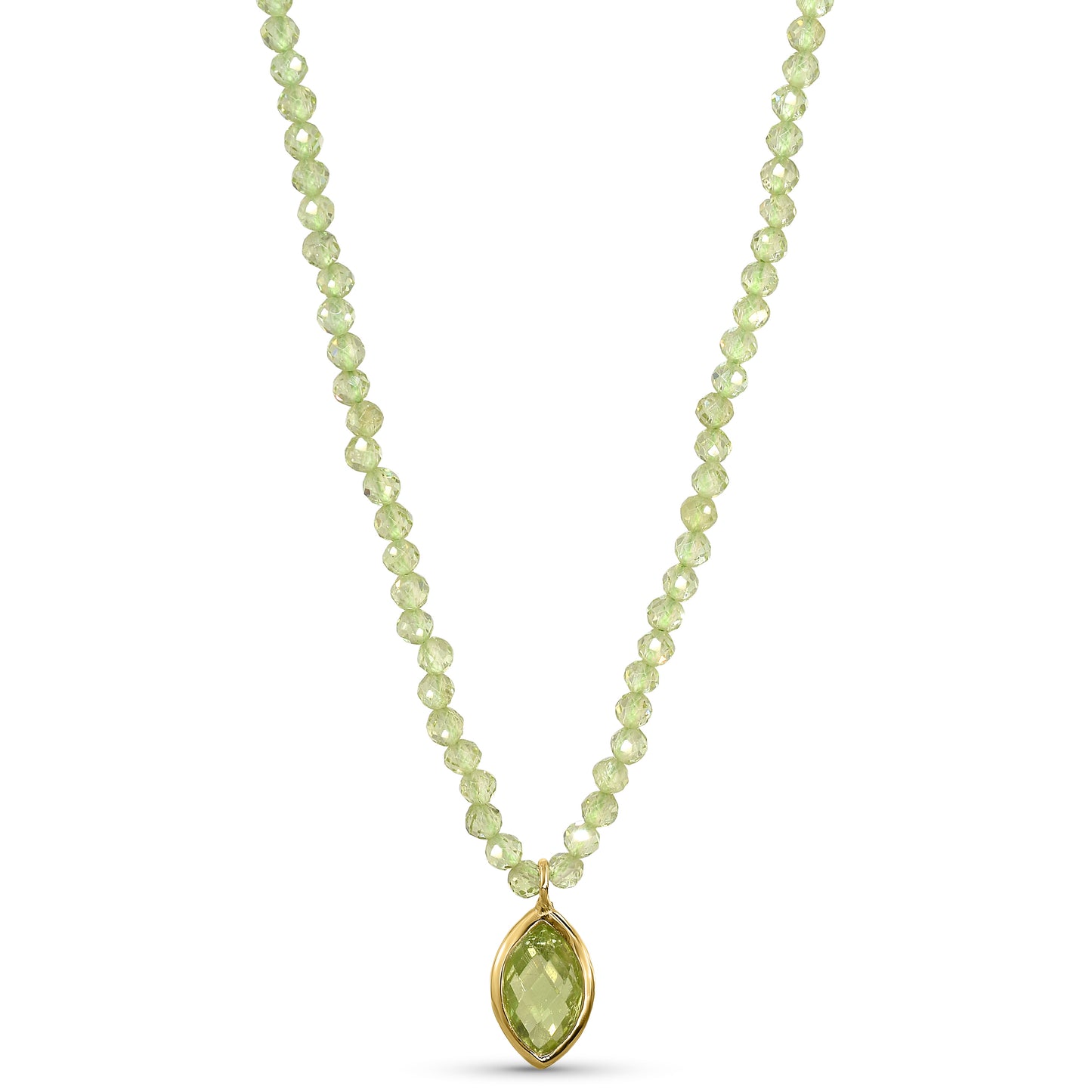 14k Peridot Faceted Round Bead with Pendant Necklace