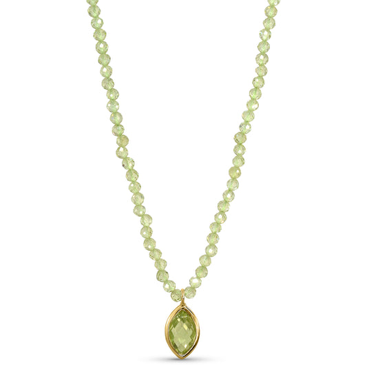 14k Peridot Faceted Round Bead with Pendant Necklace