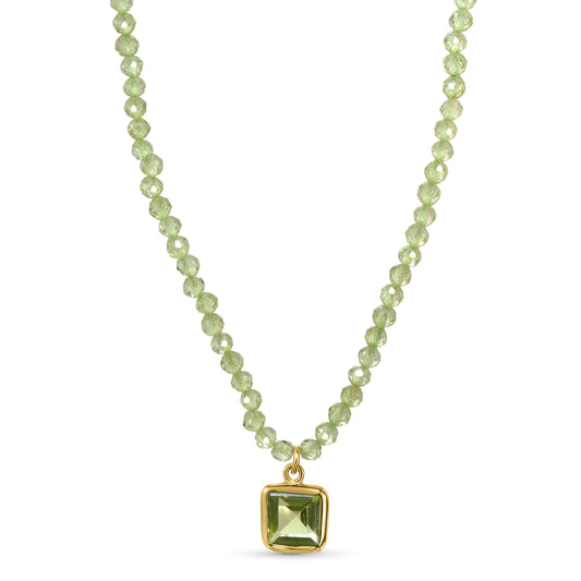 14k Peridot Faceted Round Beads with Pendant Necklace