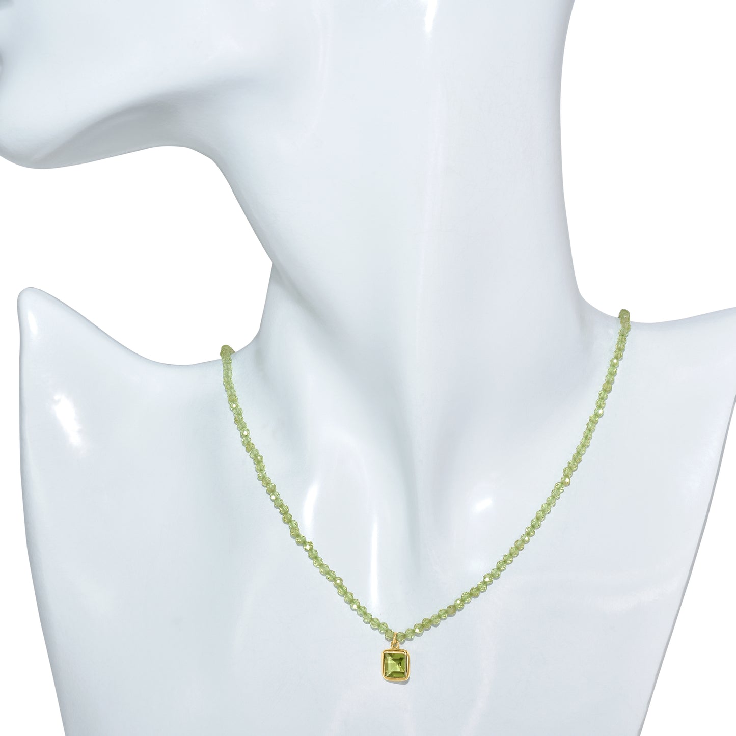 14k Peridot Faceted Round Bead with Pendant Necklace