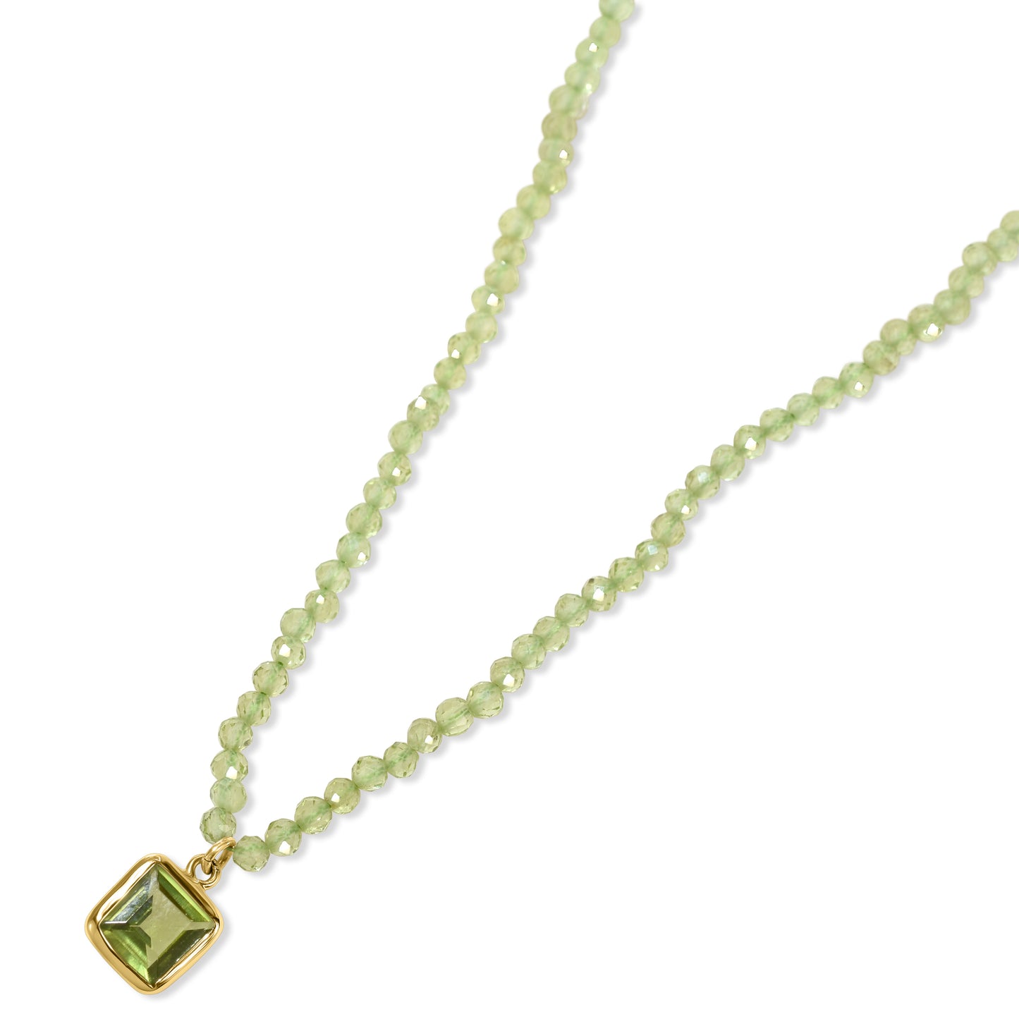 14k Peridot Faceted Round Beads with Pendant Necklace