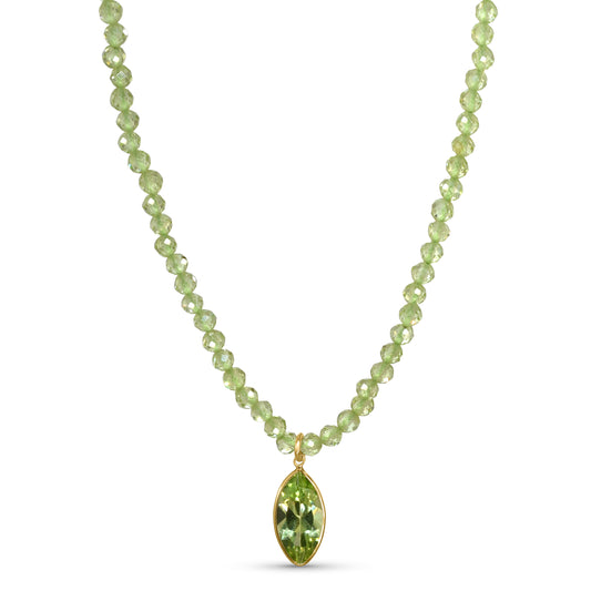 14k Peridot Faceted Round Bead with Pendant Necklace