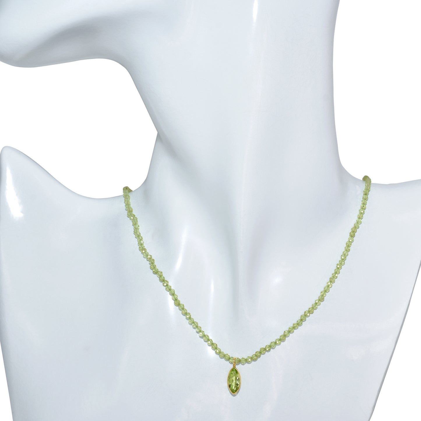 14k Peridot Faceted Round Beads with Pendant Necklace