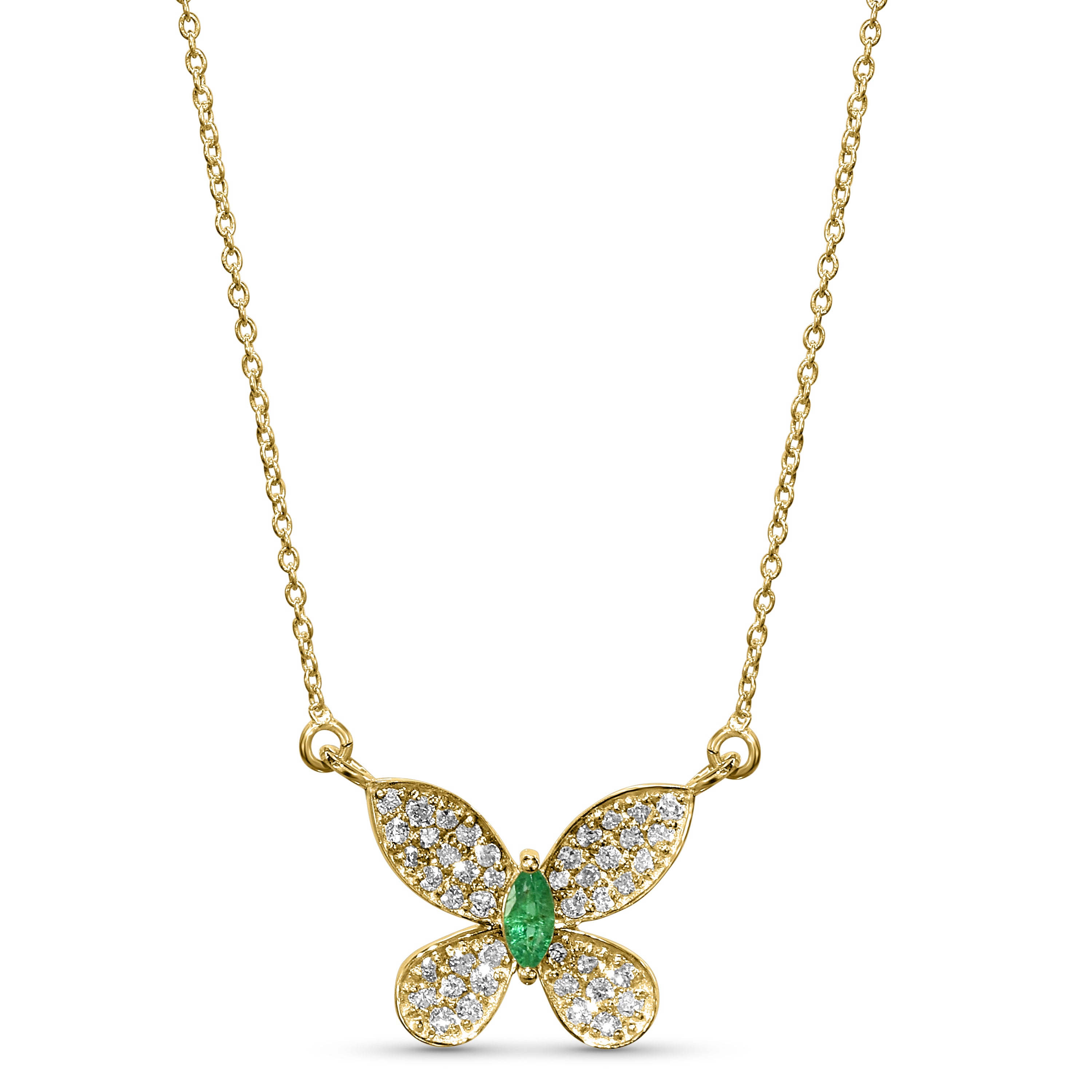 14k Butterfly Diamond Gemstone Necklace 16"