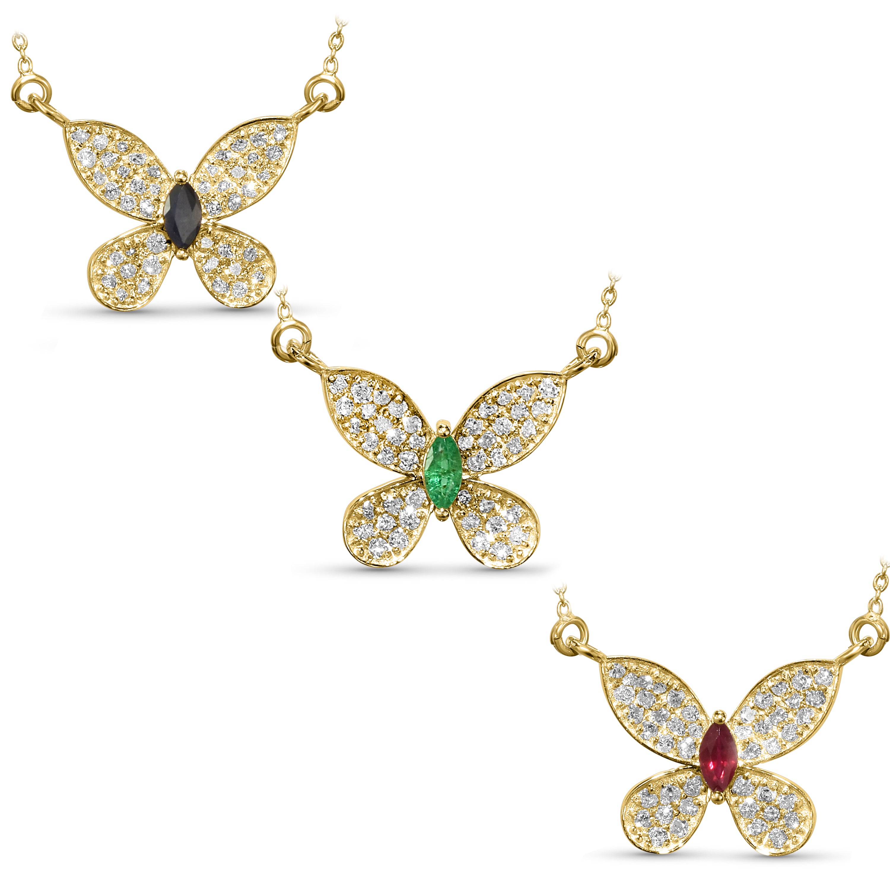 14k Butterfly Diamond Gemstone Necklace 16"