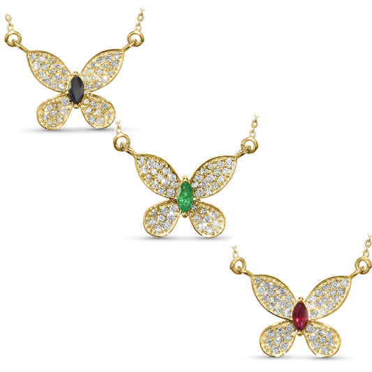 14k Butterfly Diamond Gemstone Necklace