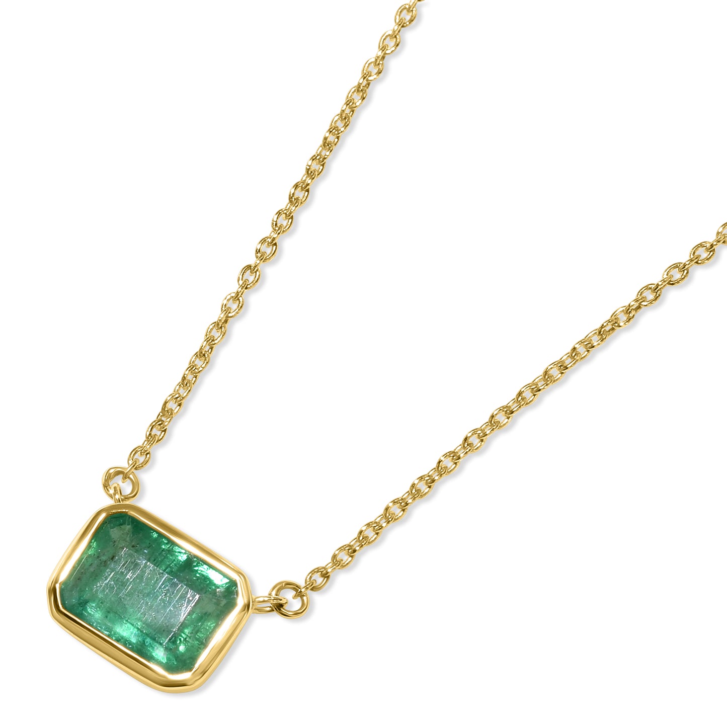 14k Rectangle Emerald Necklace