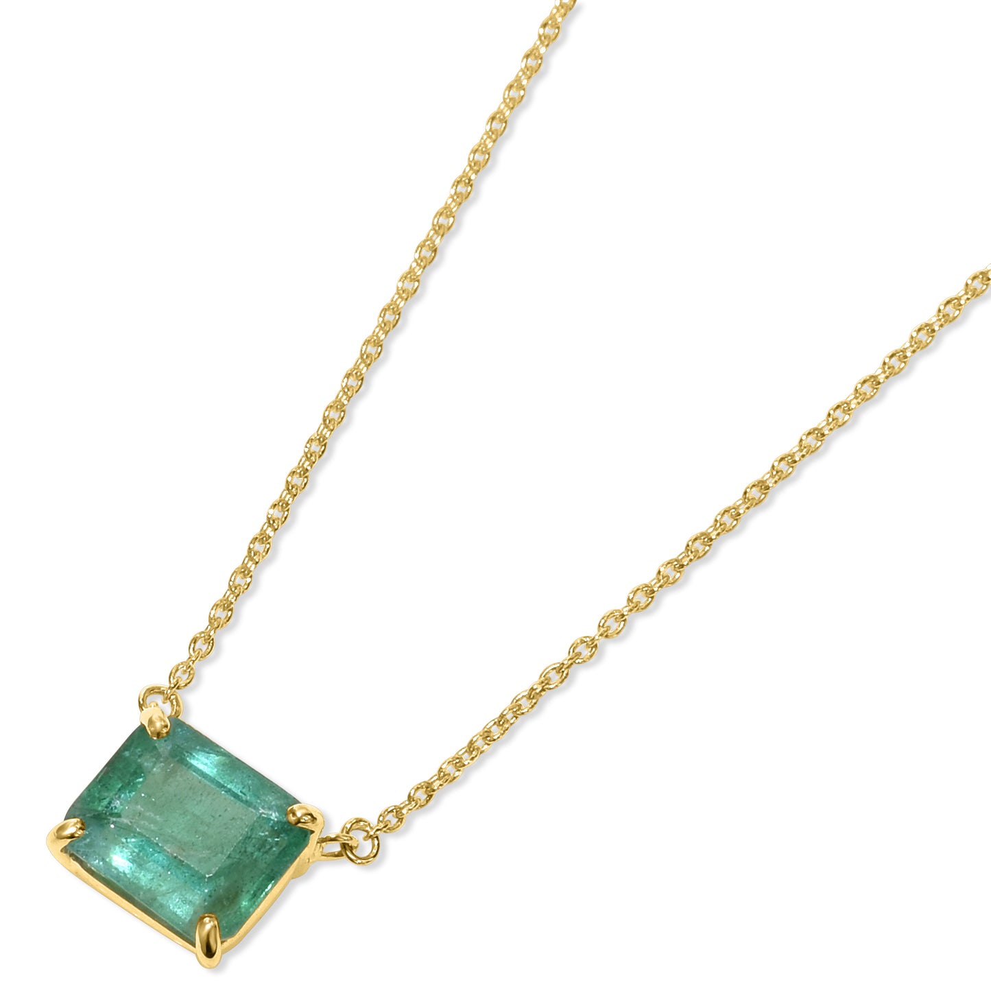 14k Rectangle Emerald Necklace