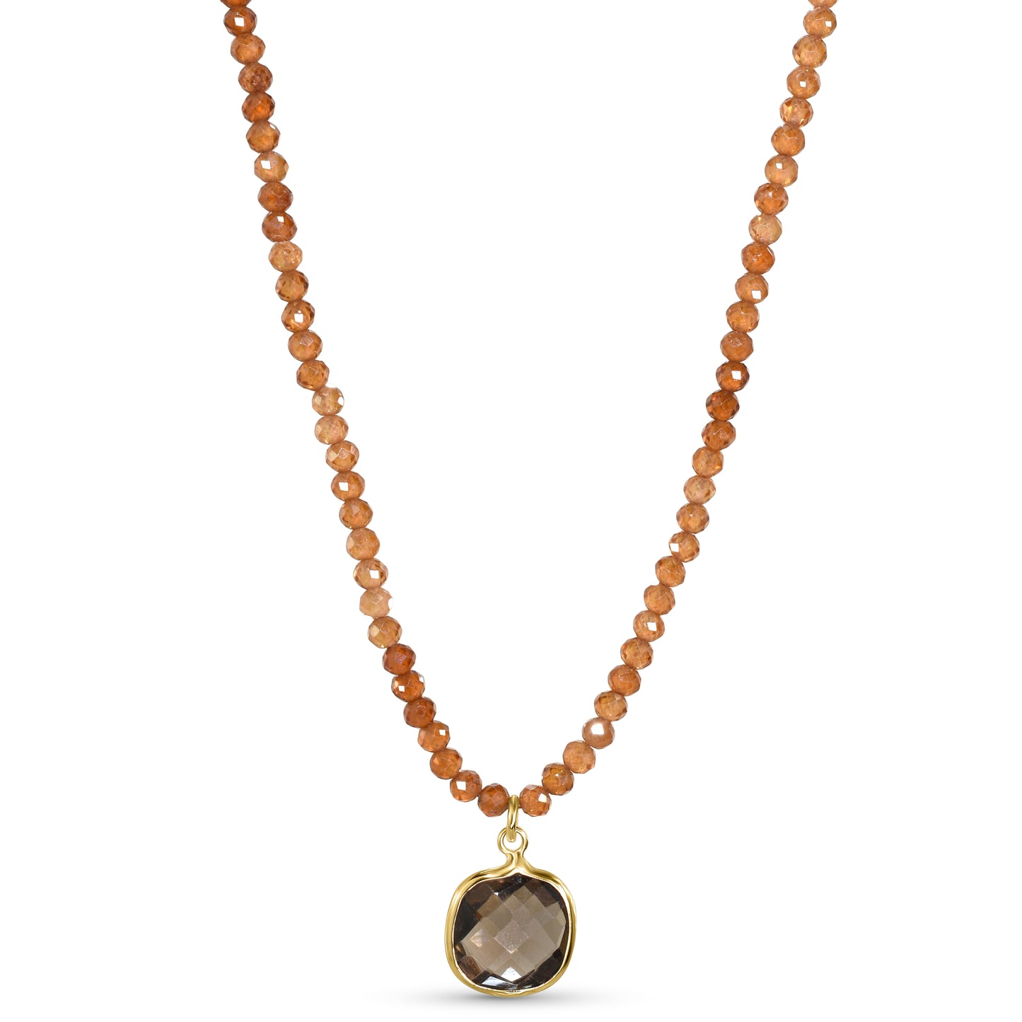 14k Yellow Garnet Smoky Quartz Pendant Necklace