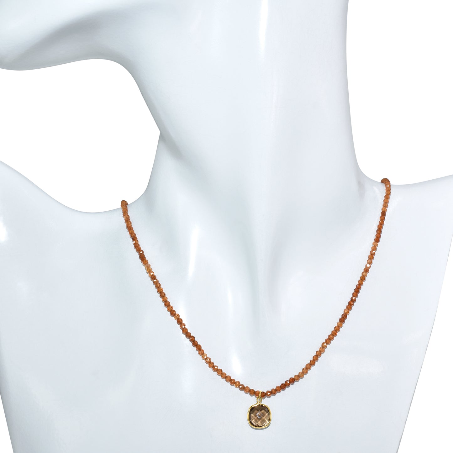 14k Yellow Garnet Smoky Quartz Pendant Necklace