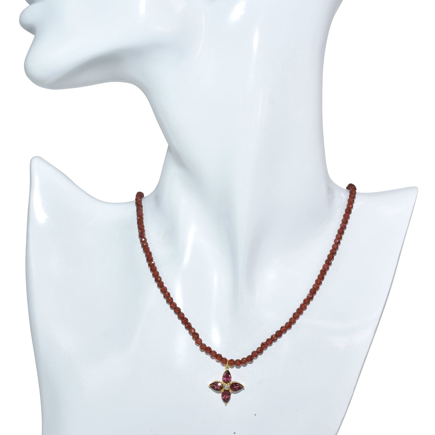 14k Garnet with Rhodolite Garnet Diamond Flower Pendant Necklace