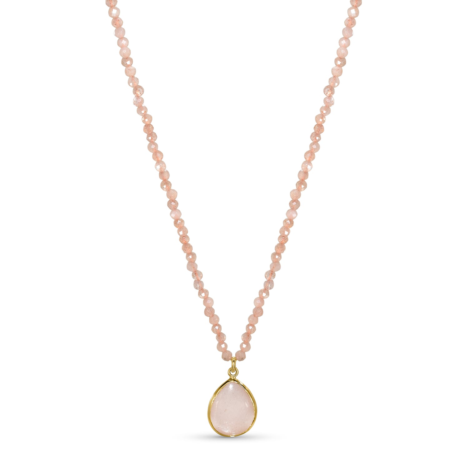 14k Peach Moonstone with Pear Bezel Necklace