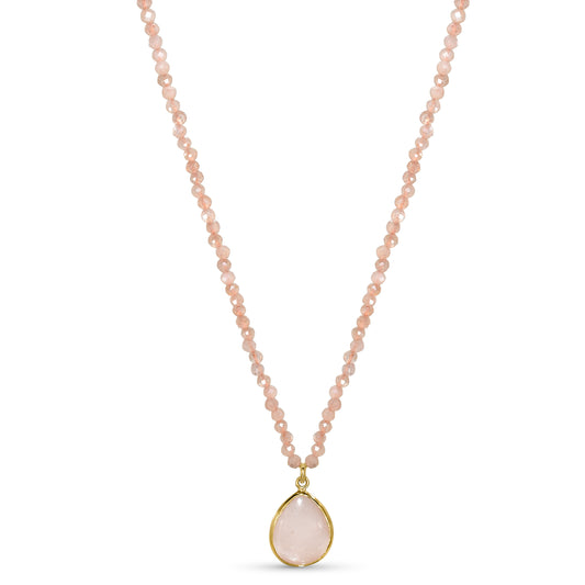 14k Peach Moonstone with Pear Bezel Necklace