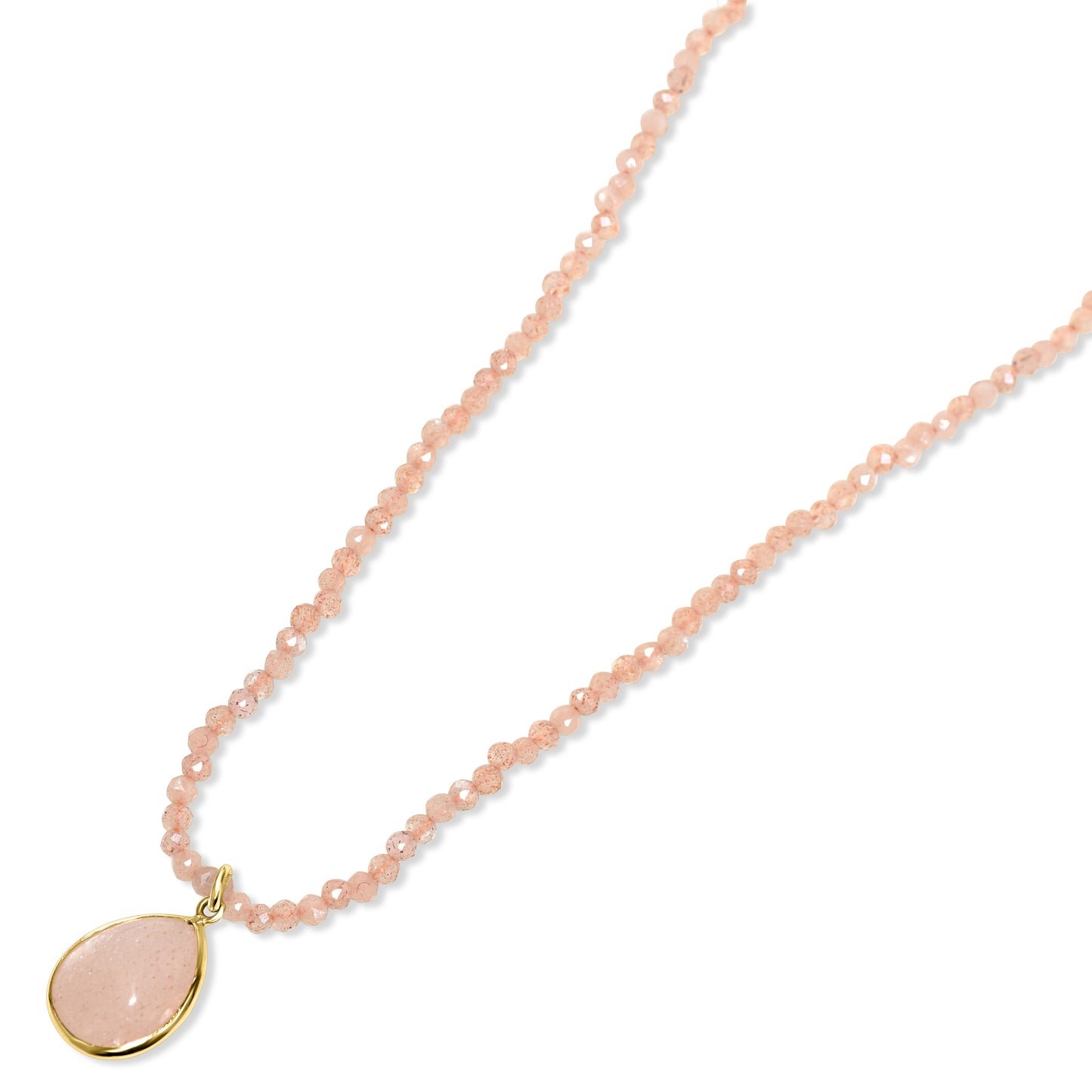 14k Peach Moonstone with Pear Bezel Necklace