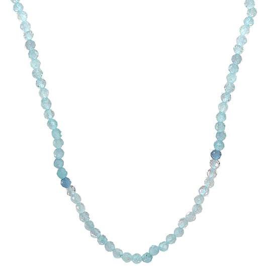 14k Coated Aqua Faceted Round Bead Necklace