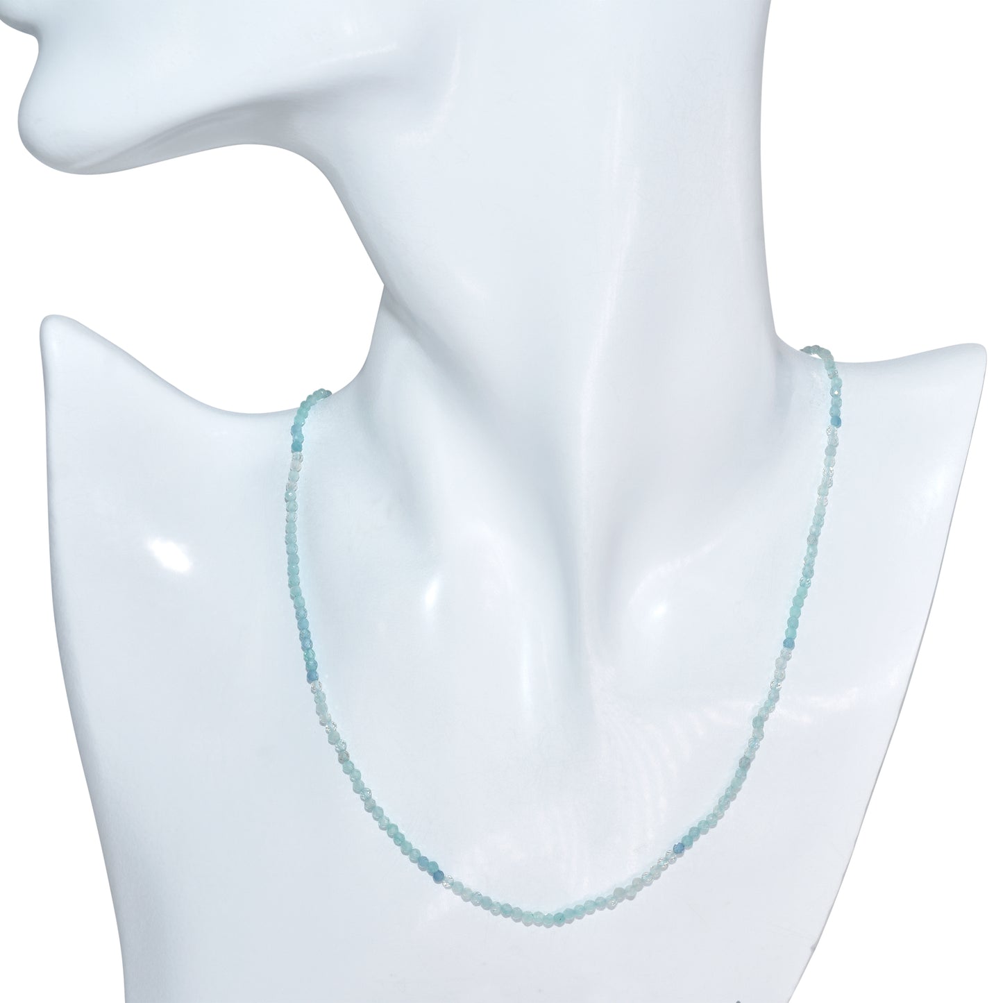 14k Coated Aqua Faceted Round Bead Necklace