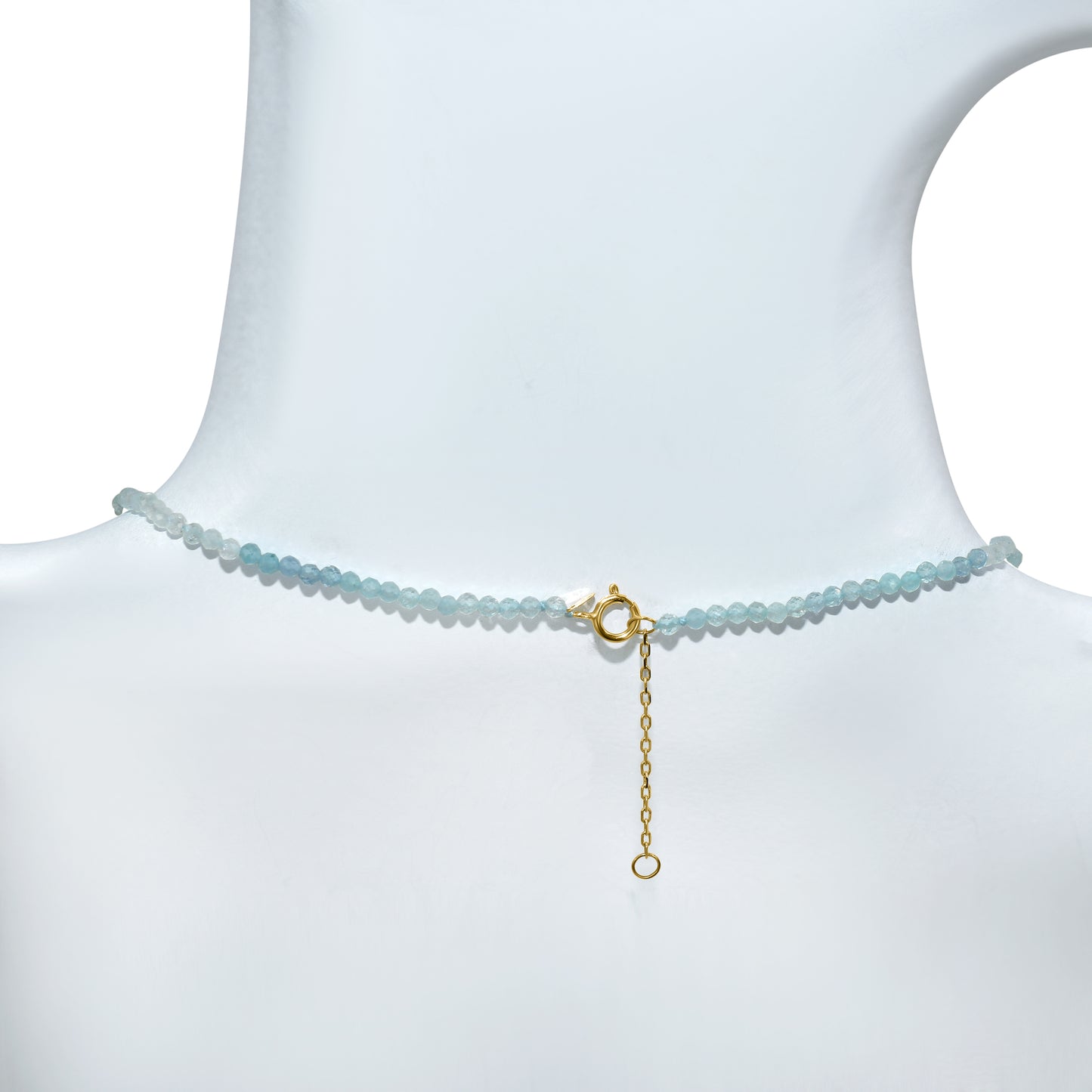 14k Coated Aqua Faceted Round Bead Necklace