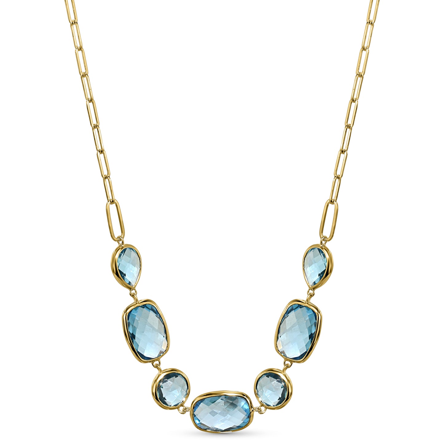 14k Swiss Blue Topaz Mixed Shape Bezel Necklace