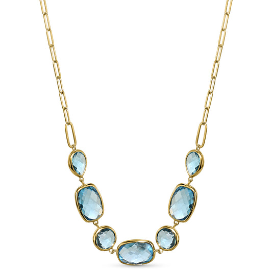 14k Swiss Blue Topaz Mixed Shape Bezel Necklace