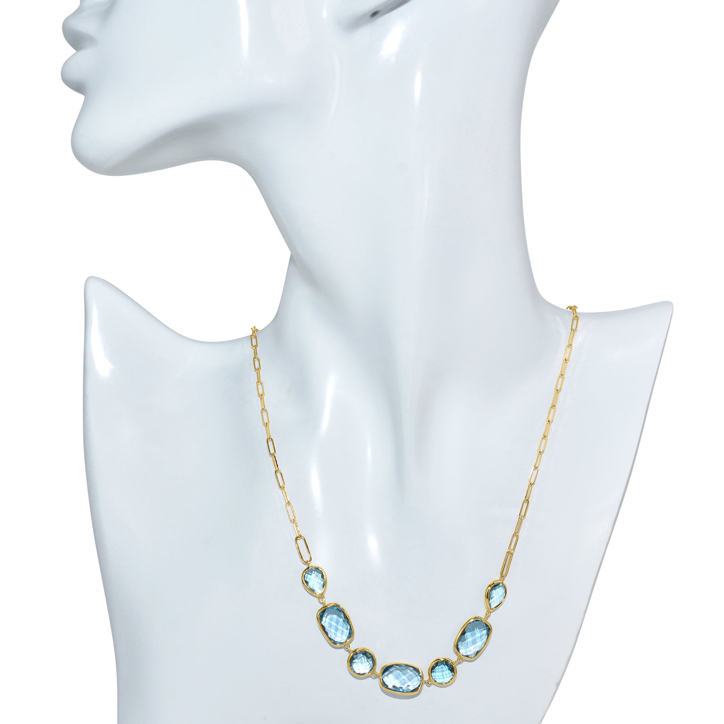 14k Swiss Blue Topaz Mixed Shape Bezel Necklace